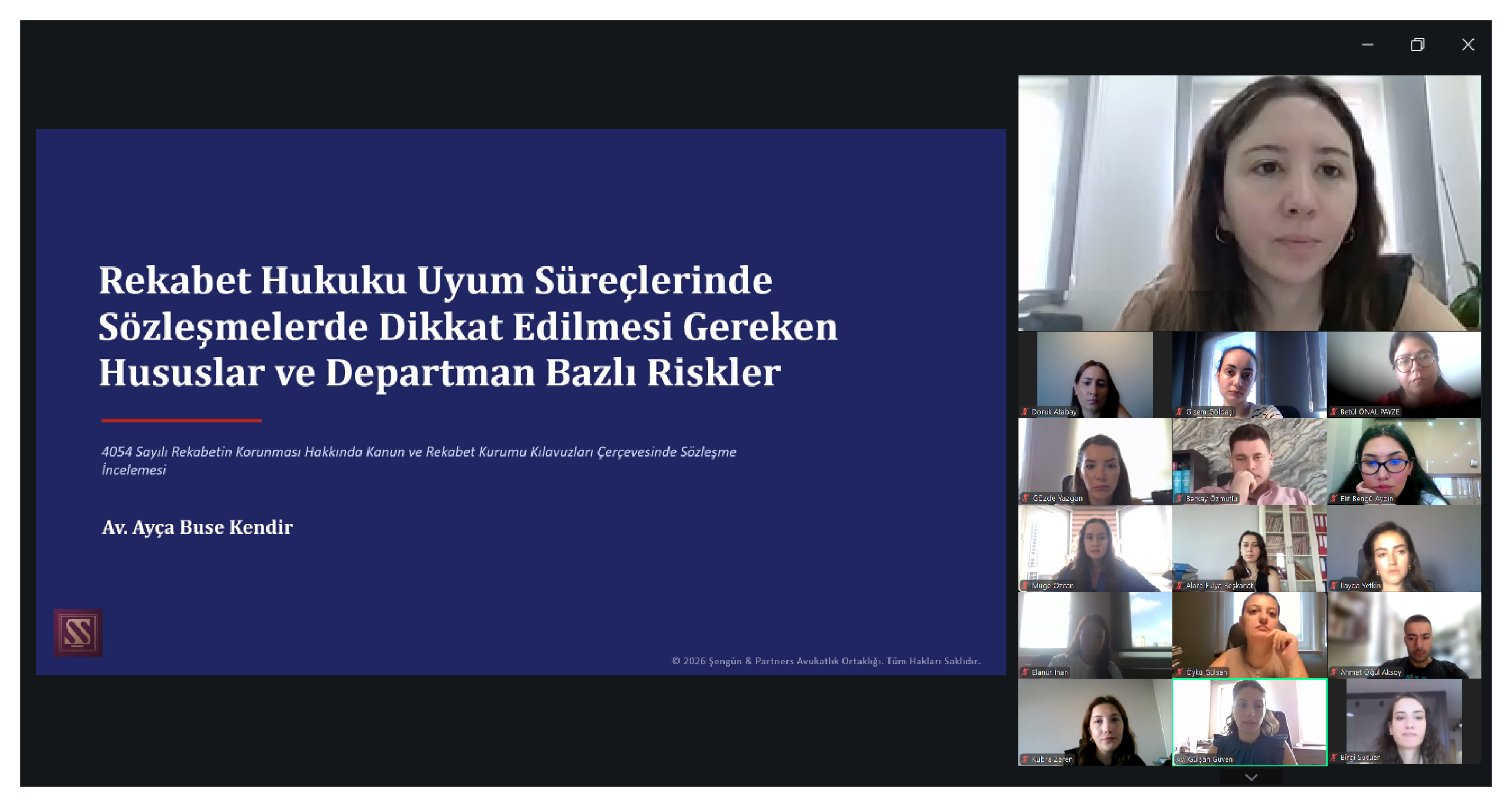 Şengün & Partners, Rekabet Hukuku Uyumunda Sözleşme ve Departman Riskleri Üzerine Kurum İçi Webinar Gerçekleştirdi